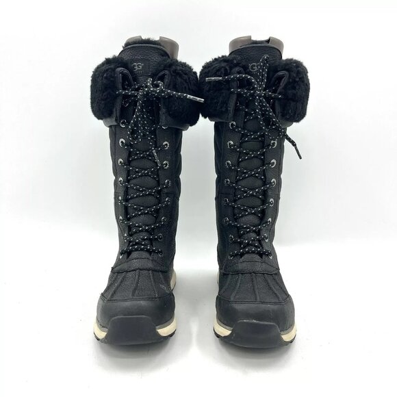 Ugg Quilted Black Leather "Sample" Winter Snow Boots Women's Size 7 - Picture 2 of 8